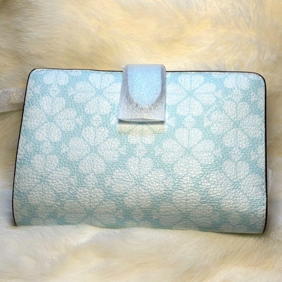 Kate Spade wallet- spade flower pvc color blue glow with gold accents. - Picture 2 of 8